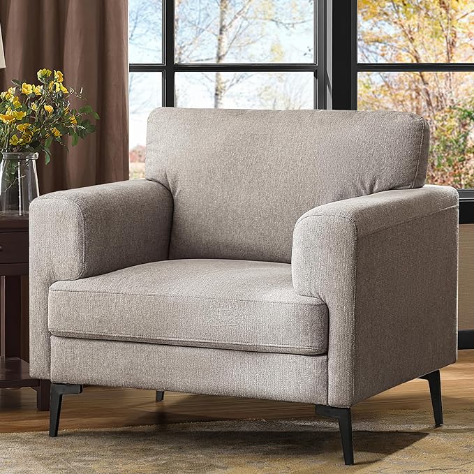 Oversized Accent Chair Upholstered Living Room Chairs Single Sofa Chair w/Metal Legs Comfy Linen Fabric Reading Lounge Armchair for Apartment Bedroom Office Light Brown 2PCS