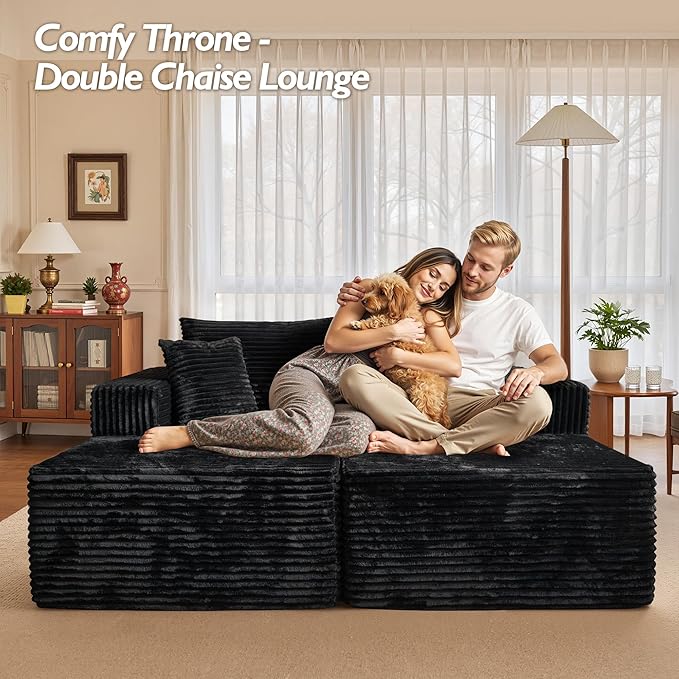 Weaxty Oversized Chaise Lounge Chair Indoor 81 Cloud Plush Modular Sectional Sofa Bed Modern Loveseat Sleeper Chair Fluffy Sofa for Living Room Bedroom No Assembly Required 2PCS Black