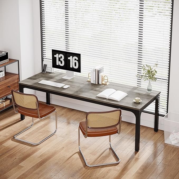 Tribesigns Two Person Desk 78-Inch Long Computer Desk Double Workstation for 2 People Work Desk for Home Office (Gray + Black)