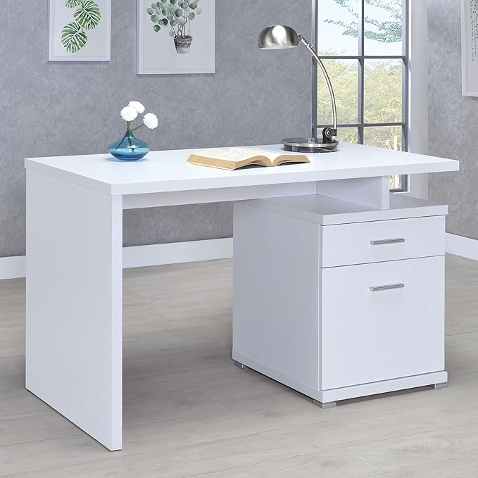 Coaster Home Furnishings - Irving - Engineered Wood - 2-Drawer Computer Desk with File Cabinet Rectangular Desk with Smooth Top and Plastic Glides - Home Office - 47-Inch - White - 800110