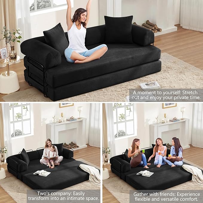 4-in-1 Free Combination Loveseat Convertible Sleeper Sofa Bed Floding Accent Futon Couch Corduroy Modular Sectional Sofa&ampCouch King Size Floor Daybed for Living Room Apartment Office Furniture