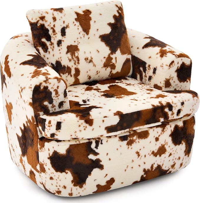 360° Swivel Accent Chair Boneless Barrel Armchair Ergonomic Upholstered Nursery Chair for Living Room Bedroom Comfy Faux Fur Fabric