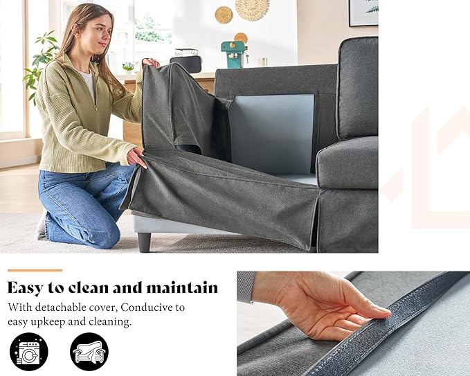 AMERLIFE Modern Sofa 89 inch Slipcovered Sofa 3 Seater Sofa Comfy Couch for Living Room Office Linen Grey Oversized Couch