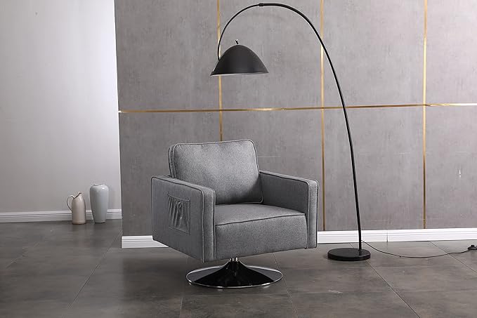 Generic Modern Linen Swivel Accent Chair Comfy Armchair with 360 Degree Swiveling for Living Room Bedroom Reading Room Home OfficeLight Grey