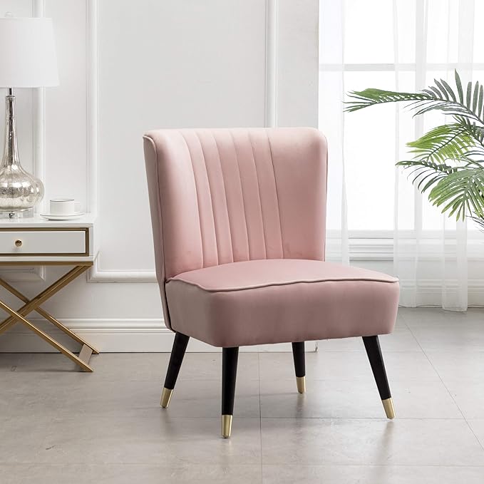 Elon Contemporary Velvet Upholstered Accent Chair Pink