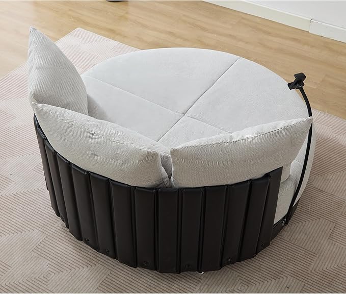 52.75'' Oversized Swivel Cuddle Chair 360° Swivel Round Sofa with Adjustable Phone Holder and 4 Pillows Gray Upholstered Round Loveseat with Rotating Pulley for Living Room Bedroom (Gray)