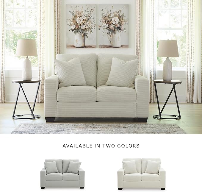 Signature Design by Ashley Ammon Casual Anti Sag Loveseat with Loose Seat Cushion and 2 Accent Pillows White