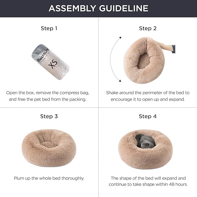 Bedsure Calming Dog Bed for Extra Large Dogs - Donut Washable Large Pet Bed 45 inches Anti-Slip Round Fluffy Plush Faux Fur Dog Bed Fits up to 120 lbs Pets Black