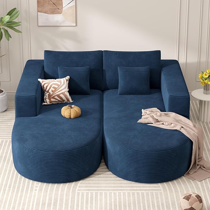 Modular Sectional Sofa BedConvertible Cloud Couches for Living Room2 Chaise Corduroy Boneless Couch Sleeper Sofa SetOversized Chaise Lounge Chair for BedroomNo Assembly RequiredBlue 1PCS