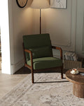 Garvee Mid-Century Modern Accent Chair Fine Wale Corduroy Upholstery Solid Wood Armchair with Removable Lumbar Pillow Sturdy Reading Chair for Living Room Bedroom Guest Room Easy Assembly Green