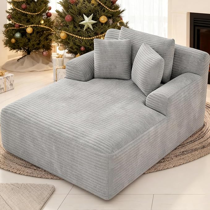 Avenix 66 Oversized Boneless Chaise Lounge Chair IndoorCorduroy Comfy Oversized Reading Chair Boneless Couch Bed ChairNo Assembly RequiredLight Grey
