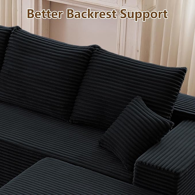 140 Sectional Cloud Couch for Living Room Modular Floor Sofa with Corduroy No Assembly Required Big Comfy Couches Set with Fluffy Memory Foam Stupendous U Shaped Sofas Black