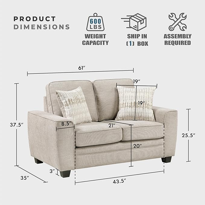Lexicon Chenille Upholstered Loveseat Sofa with 2 Pillows Removable Cushion Covers Track Arms Reversible Back and Seat Cushions Comfy Love Seat Couches for Living Room/Office/Bedroom Taupe