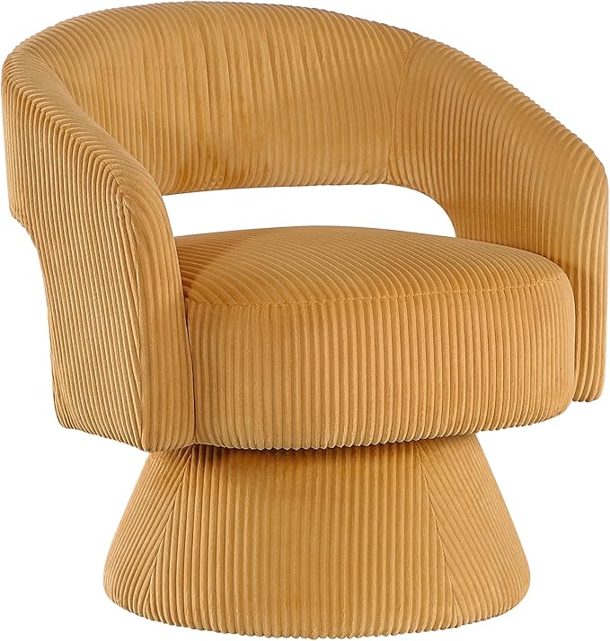 Lexicon 360 Degree Swivel Accent Chair Modern Comfy Corduroy Round Barrel Chair Open Back Plush Foam Cushions Metal Swivel Base for Living Room/Bedroom/Office Yellow