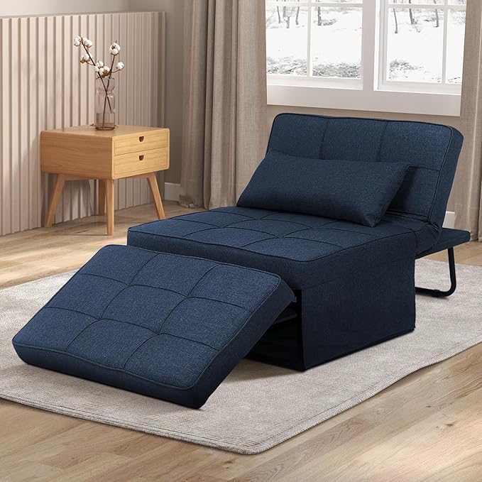 Ainfox Convertible Sofa Bed4-in-1 Multi-Functional Futon Chair Bed Folding &amp No Installation Sofa Couch with Adjustable Backrest Recliner for Living Room Small Spaces and Office(Dark Blue)
