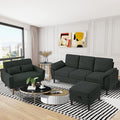 2 Piece Sectional Sofa Set 3-Seat Small L Shaped Couch with Storage Ottoman and 2 Seat Loveseat Sofa Set Polyester Fibre for Living Room Black