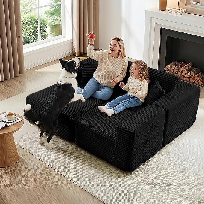 104 Modular Sectional Sofa with L-Shape Chaise Modern Upholstered Cloud Couches for Living Room Bedroom No Assembly Required Black