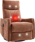 PELUMY 360 Swivel Rocking Recliner Chair for Adults Nursery Rocking Chair with Heat and Massage Glider Reclining Chair for Small Space Living Room Bedroom (Chenille Orange)