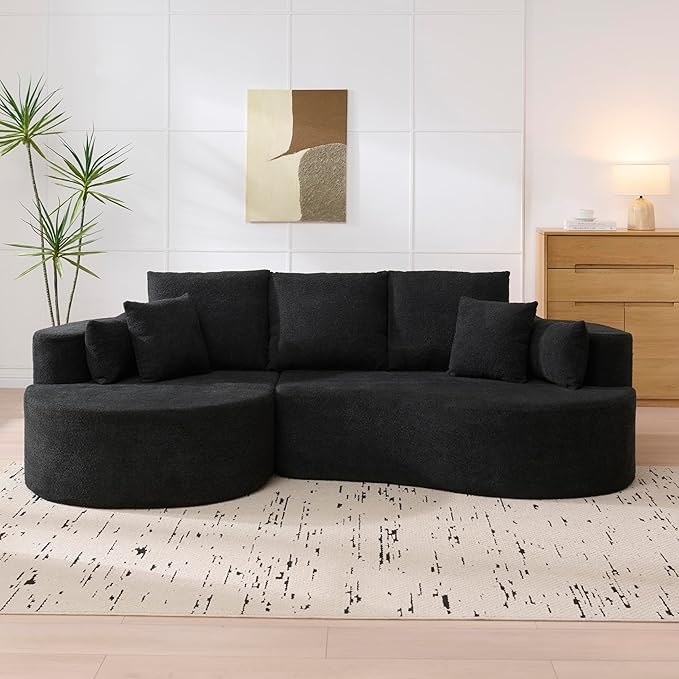 kevinplus 106'' Sectional Curved Sofa Sponge Couch with Chaise Lounge for Living Room L-Shape Modern Sectional Sofa Couch No Wood Structure &amp No Assembly 72 Hour Rebound Black