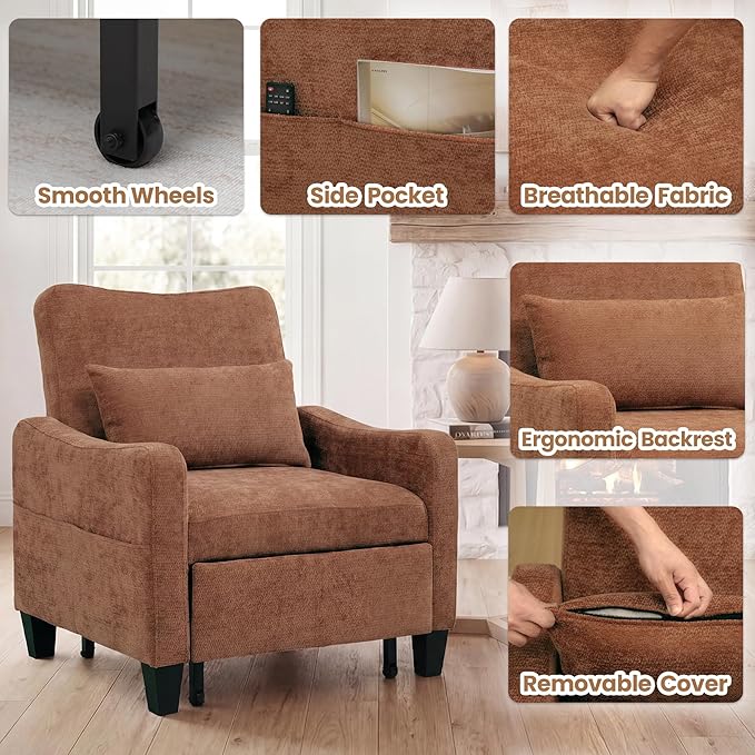 3 in 1 Convertible Sofa Bed Chair Pull Out Single Sleeper Chair Bed with Adjustable Backrest Modern Lounge Sofa for Small Space Orange