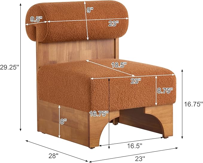 Christopher Knight Home Devon Modern Minimalist Boucle Fabric Upholstered Accent ChairWooden Lounge Chair with Rolled Backrest+Soft Padded SeatComfy Reading ChairLiving Room/BedroomBrownish Orange