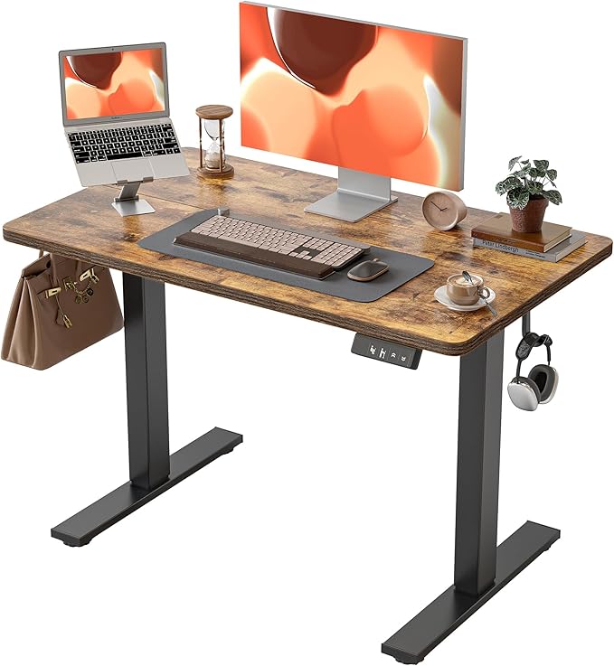 TIQLAB Height Adjustable Electric Standing Desk 40 x 24 inch Sit Stand Up Desk Splice Board Computer Home Office Desk Rustic Brown Top