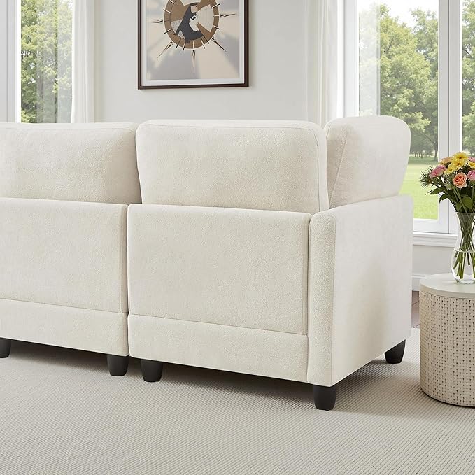 Modular Sectional Sofa Oversized Chenille Cloud Couch with Movable Ottoman 7 Seater Cloud Sectional Couch Convertible L/U-Shape and Sofa Bed Couches for Living Room Beige