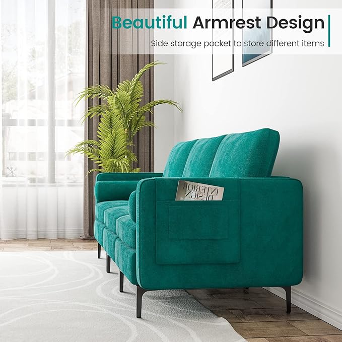 Giantex 97 Sectional Sofa Couch 3-Seater Modular Sleeper with 5 Thick Cushion Bolsters Armrest Magazine Pocket Metal Legs Modern Apartment Family Living Room Reception Bedroom Office