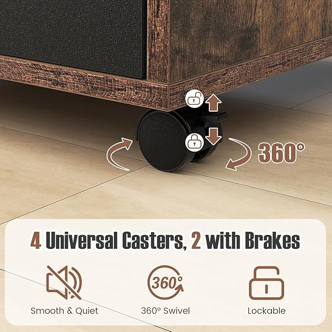 5 Drawers File Cabinet Vertical Filing for Home Office Mobile Under Desk Storage With Wheels Modern Chest of Drawers for Bedroom (Rustic Brown)
