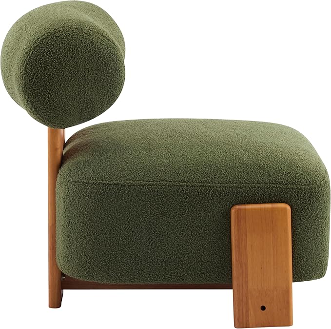 Christopher Knight Home Jillian Modern Boucle Upholstered Accent Chair Armless Living Room Single Lounge Sofa Comfy Reading Chair for Bedroom Low Profile Chair Olive Green+Brown