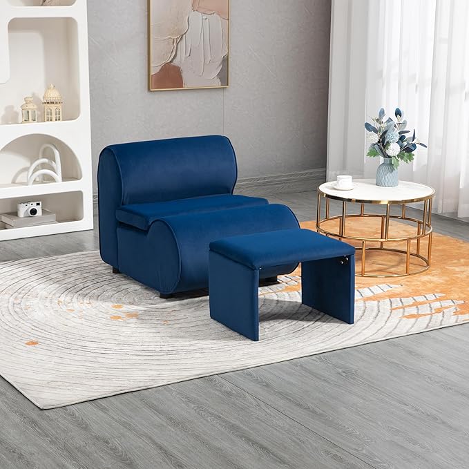 House Hold Accent Chair with Ottoman Cushioned deep seat no armrest Accent Single Lazy Chair for Living Room