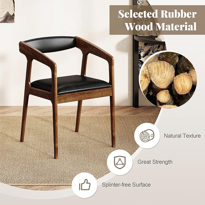 GOFLAME Accent Chairs Set of 2 Mid-Century Modern PU Leather Armchair with Padded Seat &amp Backrest Rubber Wood Frame Upholstered Reading Chair Leisure Chair for Living Room