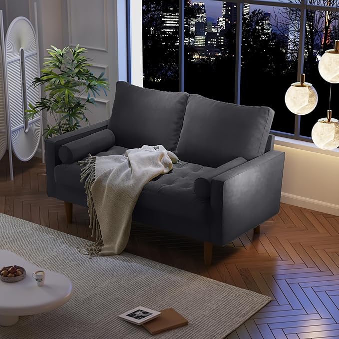 SILKIR Velvet Loveseat Sofa Love Seats Furniture for Small Spaces Mid-Century Modern Loveseats for Living Room Love Seat Couch 58 Inches Grey
