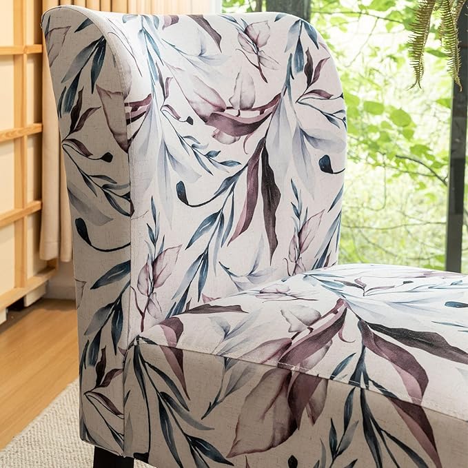 Roundhill Furniture Capa Print Fabric Armless Contemporary Accent Chair Purple Floral