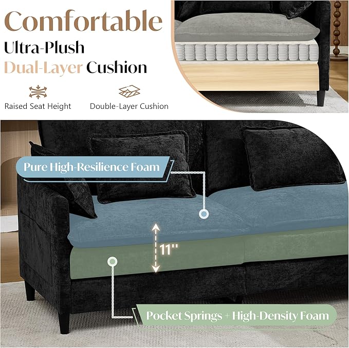 SAMERY 111 L Shaped Couch Cloud Sofa Modular Sectional Couch with Large Ottoman 3 Seater Chenille Oversized Deep Seat Sectional Sofa with Pillows for Living Room Bedroom Apartment
