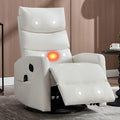 Manual Swivel Rocker Recliner Chair for Adults Overstuffed Glider Recliner for Nursing with Vibration Massage &amp Heat Living Room Rocking Recliner 3-Stage backrest Faux Leather White