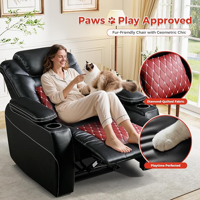 ANJ Power Recliner ChairHome Theater Seating with Adjustable HeadrestCup HoldersUSB PortHidden Arm Storage(Black)
