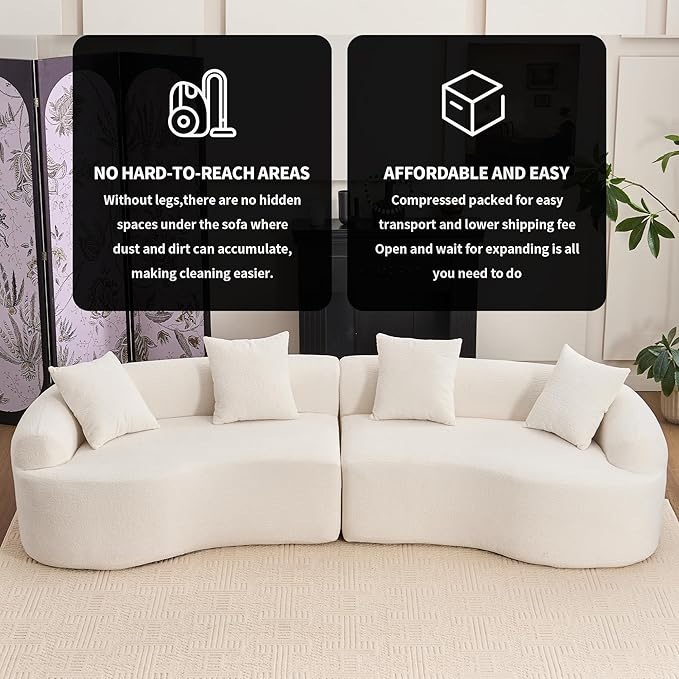Oversized Sectional Sofa for Living Room 110 Modern Luxury Chenille 4-Seater Extra Deep &amp Wide Seat Curved Cloud Couch with 4 Throw Pillows No Assembly Needed Cream White