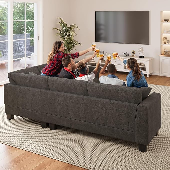 ONBRILL L Shaped Couch Small Corner Sectional Sofa for Living Room Comfy Chenille L Shape Sofa with 3 Throw Pillows Easy Assembly Convertible Sectional Sofa Couches for Apartment Grey