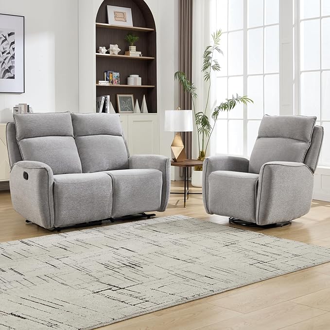 INZOY Nursing Rocking Chair Recliner Swivel Rocker Recliner Swivel Glider Rocking Recliners with Soft Backrest Chenille Fabric Manual Reclining Sofa for Living Room Bedroom Apartment Grey