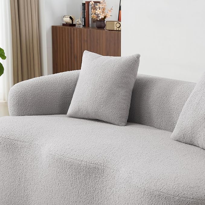 Aoowow 69.63 Curved Loveseat Sofa Modern Minimalist Sofa Comfy Cloud Deep Seat 2 Seater Sofa with 2 Pillows Compression Couch with Round Armrest for Living Room Small Space Grey