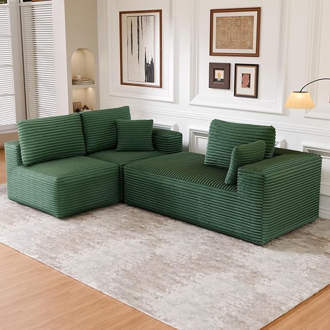 104 Modular Sectional Sofa with L-Shape Chaise Modern Upholstered Cloud Couches for Living Room Bedroom No Assembly Required Green