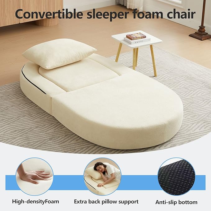40.5 Boneless Couch Folding Sofa Bed Convertible Floor Sofa for Living RoomSleeper Chair for ApartmentLoft and Small Spaces. (1 Beige 40.5)