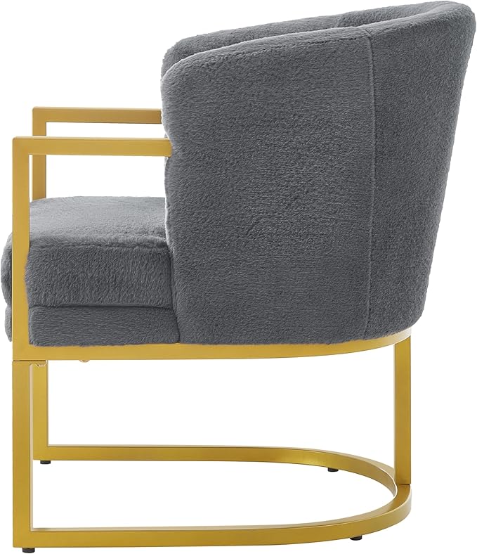 Modern Accent Chair with Gold Metal Frame Cozy Armchair Upholstered Reading Chair with Ergonomic Curved Backrest for Living Room Office (Grey-36)