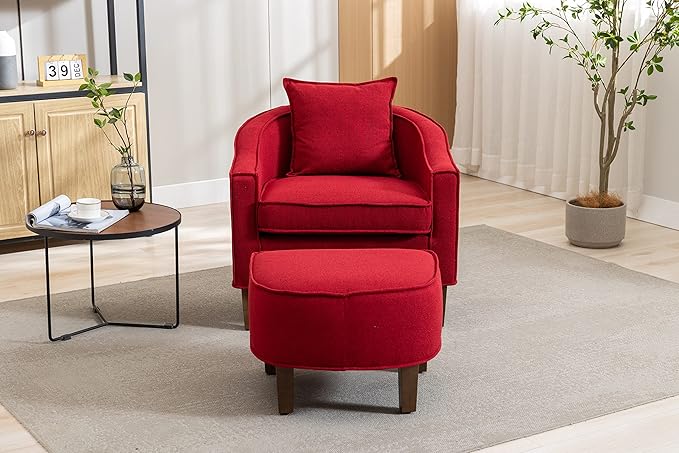 Accent Chair with Ottoman Mid Century Modern Barrel Chair Upholstered Club Tub Round Arms Chair for Living Room