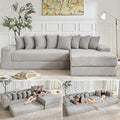 110 L-Shaped Modular Sectional Sofa with Chaise Lounge Corduroy Oversized Convertible Floor Sleeper Sofa Bed with 8 Pillows Modern Deep Seat Boneless Couches (Light Gray 110 + Right Chaise)