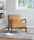 Wooden Accent Arm Chair Mid Century Armchair Comfy Modern Corduroy Accent Chair Boho Arm Chair with Pillow for Bedroom Lounge Living Room (Yellow)