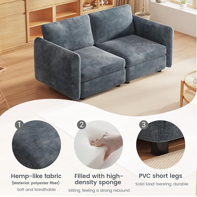Guyii L Shaped Modern Sofa Modular Sectional Couch with Ottoman 7 Seater Deep Seat Sofa for Living Room Bedroom Apartment Office (2 Seats)