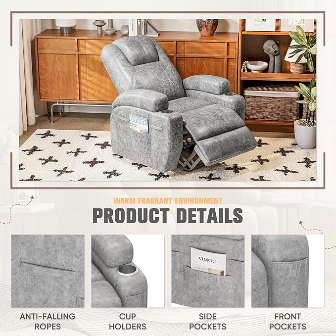 Flamaker Power Lift Recliner Chair Electric Lift Recliner for Elderly Power Lift Recliner Chair with Cup Holders Side Pockets for Living Room (Leathaire Light Gray)