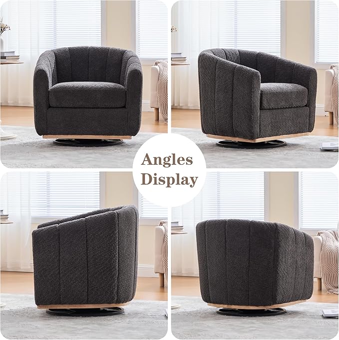 Mlmh &amp Kngwa Swivel Accent Chair Set of 2 Chenille Upholstered Swivel Barrel Chairs 360 Degree Reading Chair Single Sofa for Living Room Bedroom Charcoal